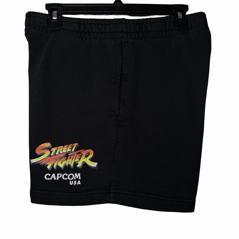 Chalk Line Street Fighter Capcom USA Fleece Sweat Shorts Black Mens M Gaming